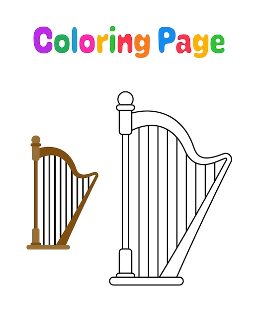 Premium vector coloring page with harp for kids