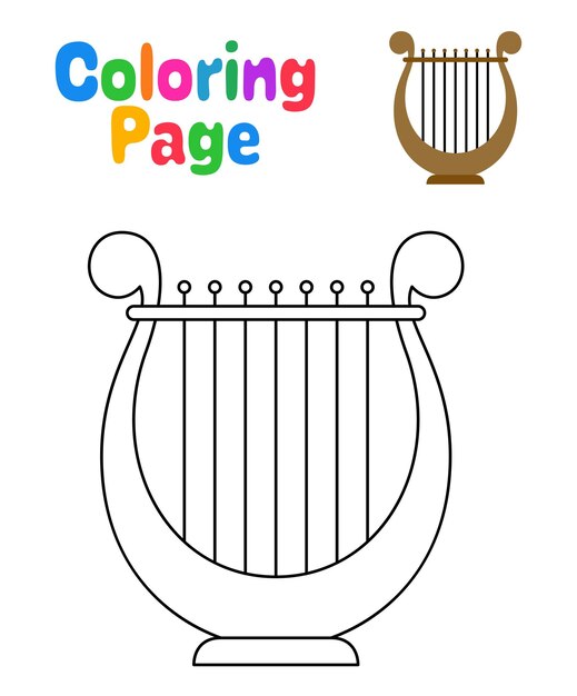 Premium vector coloring page with harp for kids