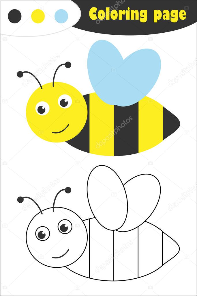 Abeja en estilo de dibujos animados pãgina para colorear juego de papel de educaciãn de primavera