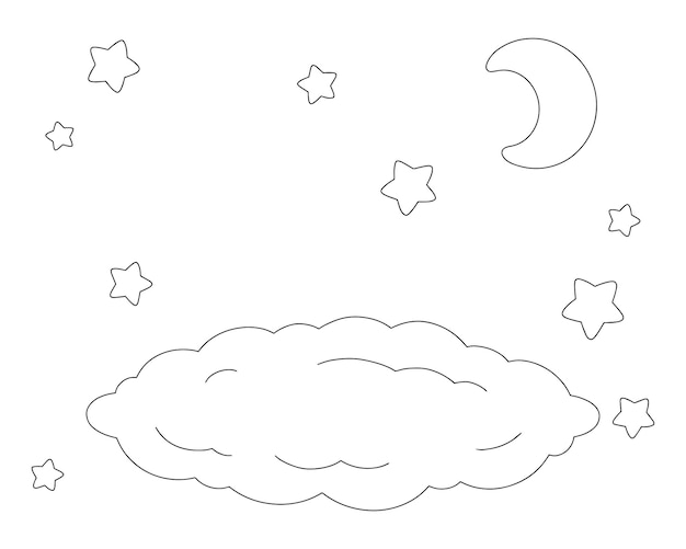 Premium vector scene with cloud and stars coloring book page for kids