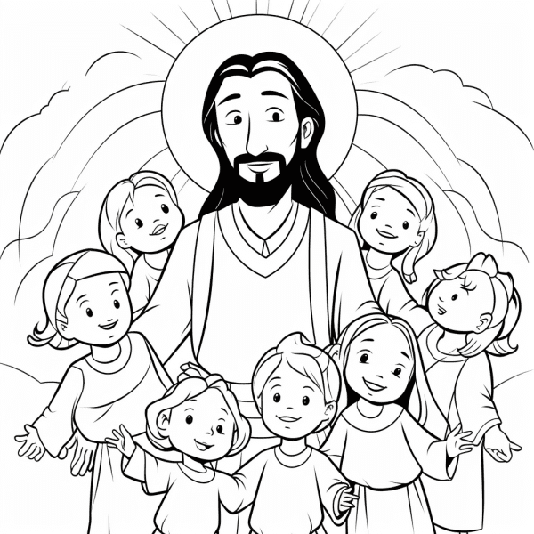 Dibujos de jesãºs con niãos para colorear