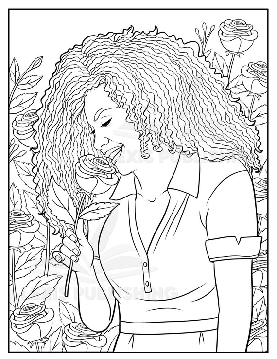 Dibujo para colorear para adultos descarga instantãnea hermosa mujer negra imprimible