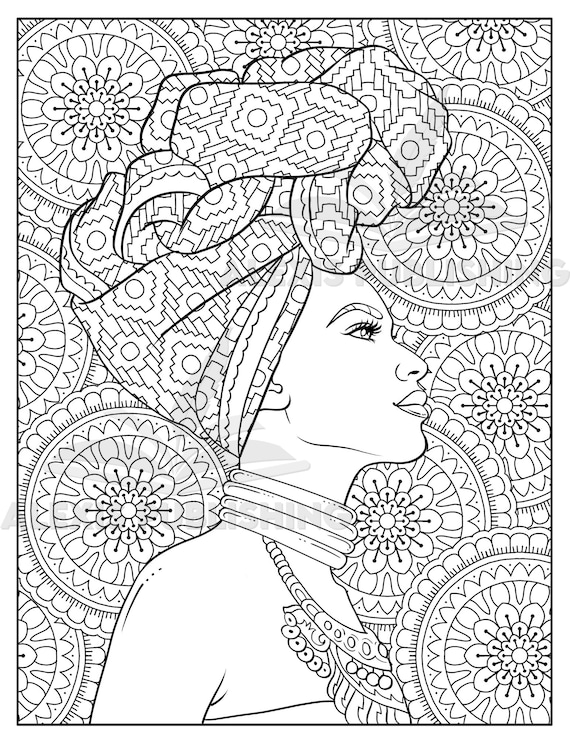 Printable adult coloring page beautiful black woman portrait download illustration printable jpg file instant download