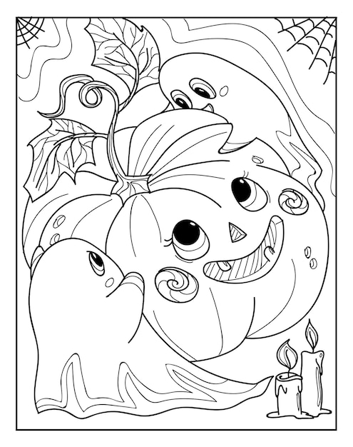 Dibujo de quema de pãginas para colorear de halloween para adultos libro para colorear vector premium