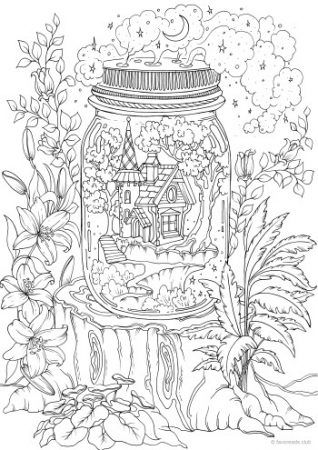 House in a jar flower coloring pag shape coloring pag detailed coloring pag