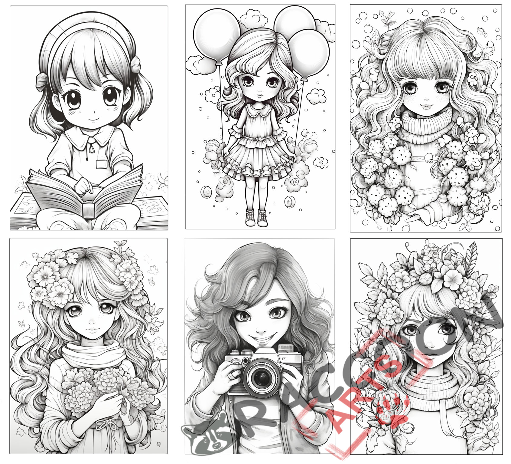 Colorings for kids and adults cute kawai girls and flowers digital coloring pages colorante niãas dibujos para colorear