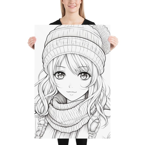 Large anime girl coloring page kids coloring page adult coloring page large coloring poster kids art kids gift birthday anime