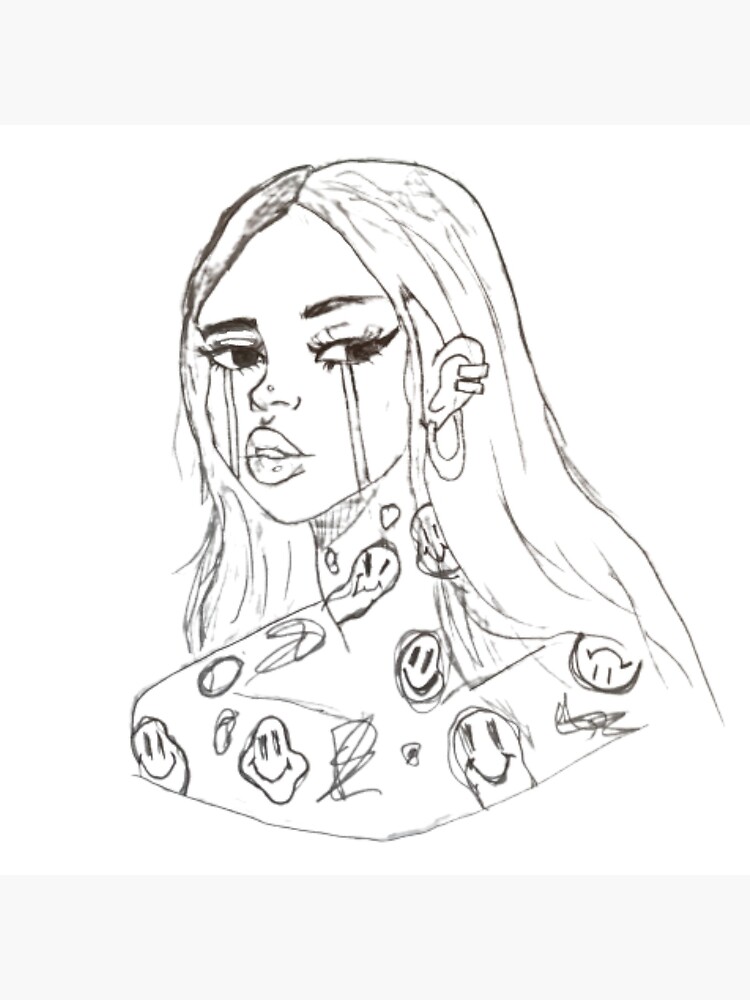 Crying girl with happy face tattoos art print for sale by diamondmilk