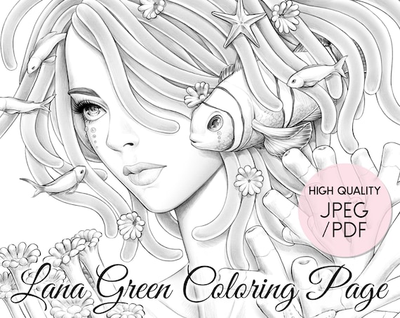 Coraline coloring page for adults grayscale coloring page instant download lana green art jpeg pdf