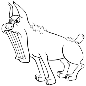 Premium vector cartoon angry dog animal character coloring page