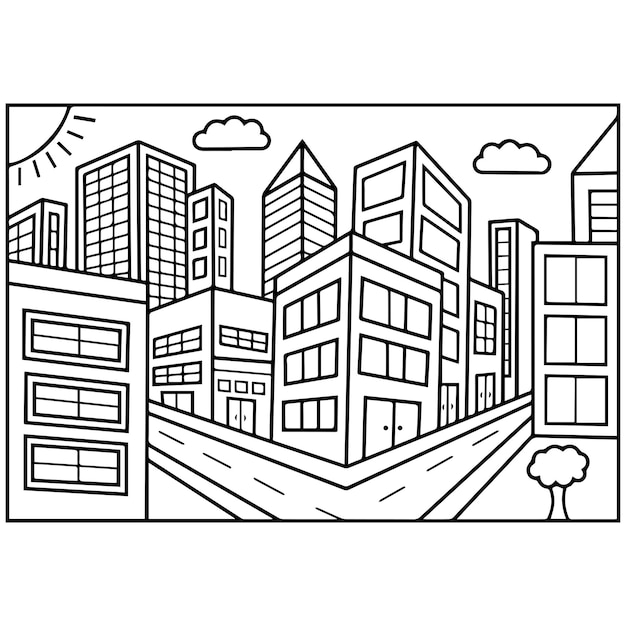 Pãgina para colorear de la ciudad para niãos ilustraciãn vectorial eps e imagen vector premium