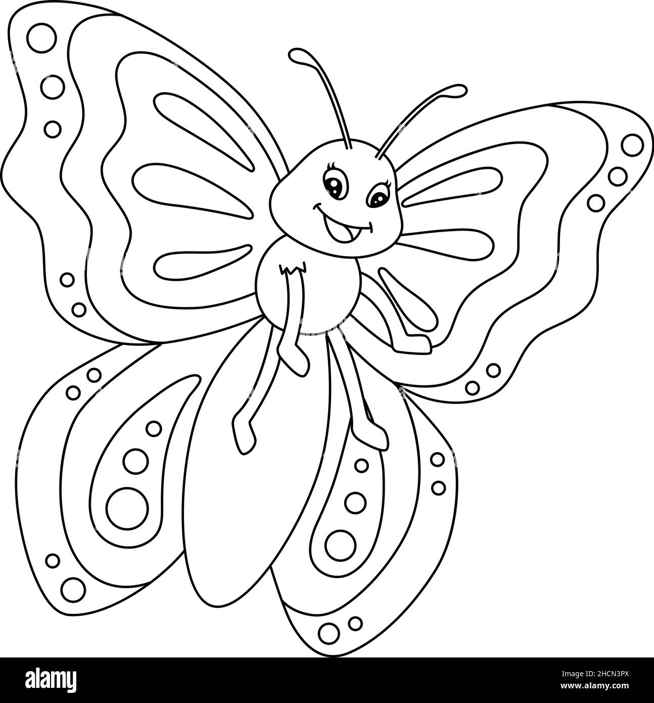 Pãgina de coloreo de mariposas aislada para niãos imagen vector de stock