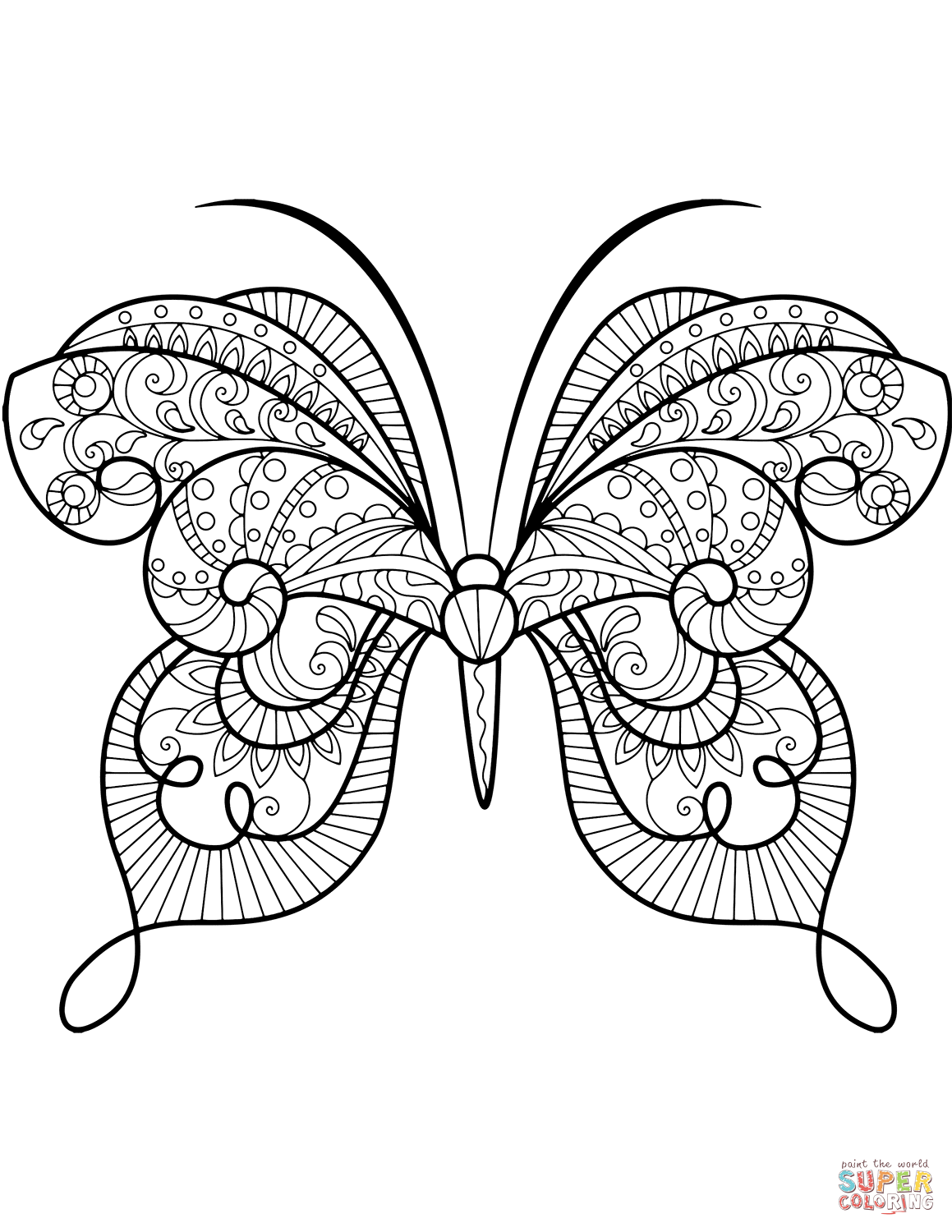 Dibujo de zentangle de mariposa avanzada para colorear dibujos para colorear imprimir gratis