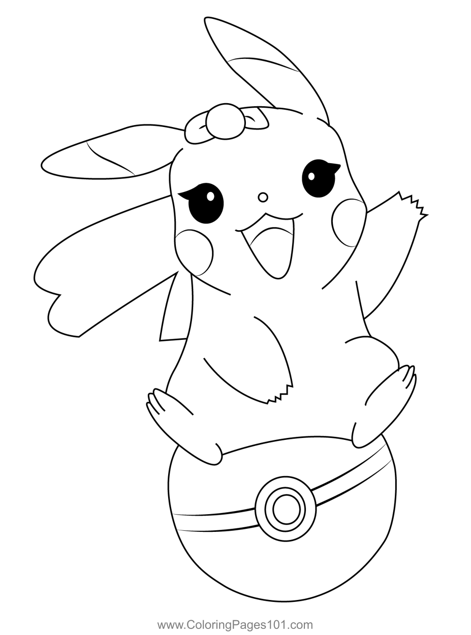 Pikachu sitting on a pink pokeball coloring page pikachu coloring page pokemon coloring pages coloring pages