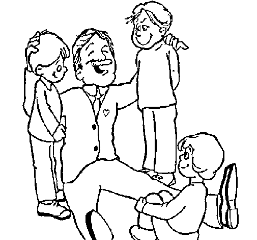 Dibujo de papa con sus hijos para colorear