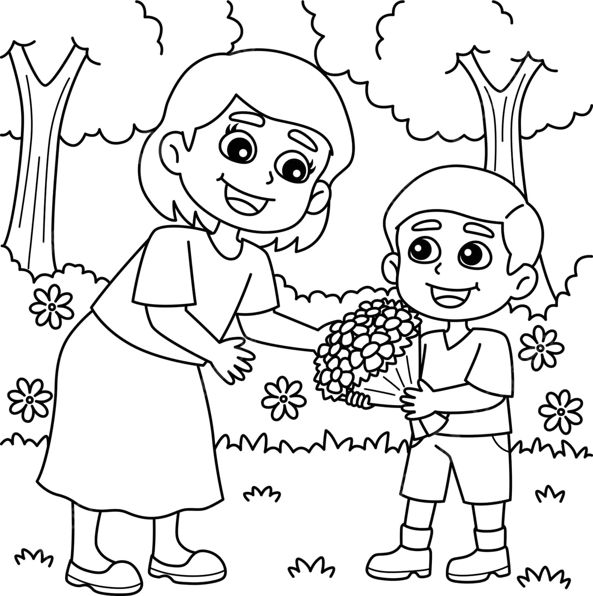 Dibujo de dãa la madre nião dando flor pãgina para colorear niãos lazos maternos mamã vector png dibujos dibujo de flor dibujo de polilla dibujo de anillo png y vector para dcargar