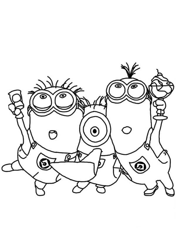 Three minion sing and dance coloring page minion coloring pages minions coloring pages cartoon coloring pages