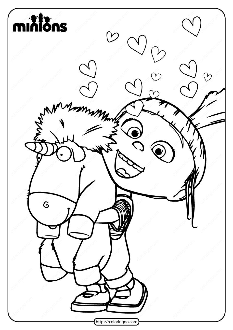 Minions agnes gru and unicorn coloring page unicorn coloring pages minions coloring pages minion coloring pages