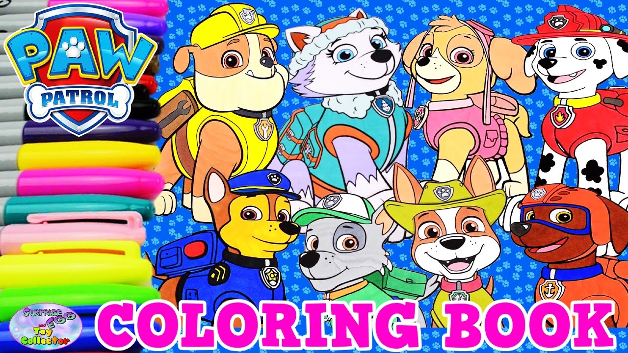 Paw patrol coloring book all pups chase skye copilation episode surprise egg and toy collector setc