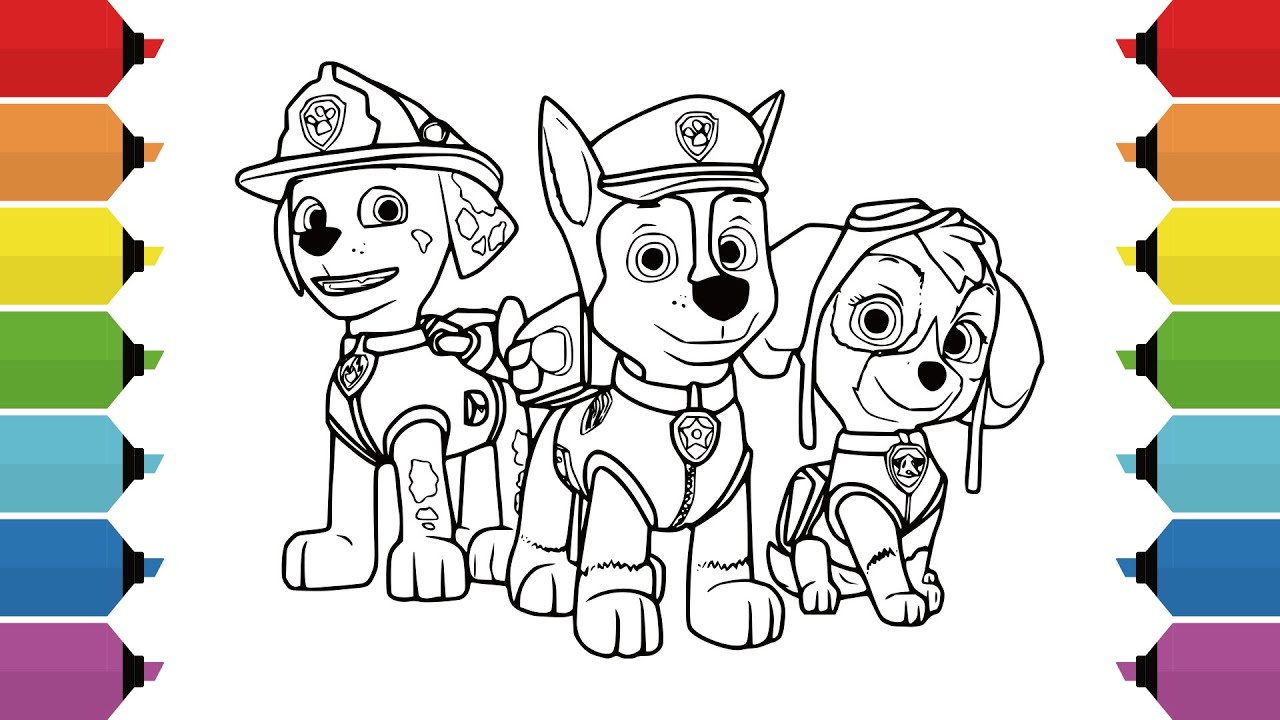 Coloring paw patrol coloring page chase arshall skye