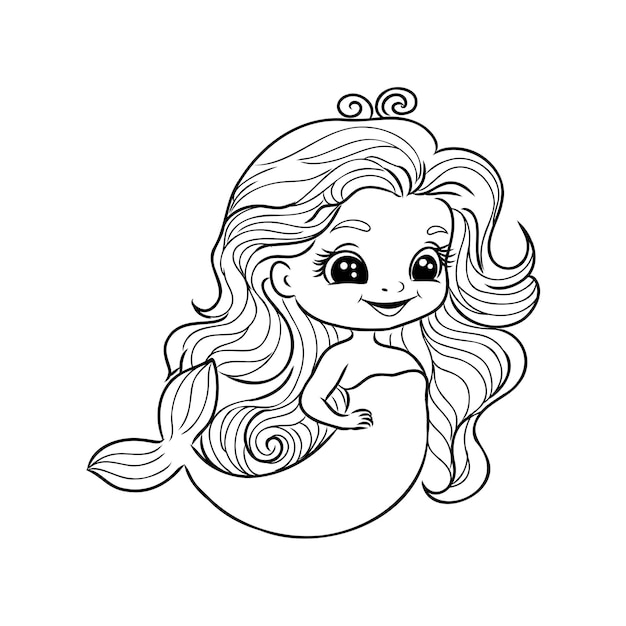 Premium vector little mermaid princess vector outline for coloring book