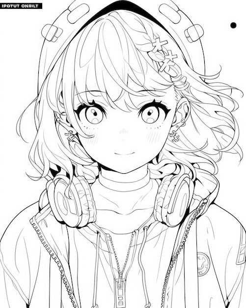 Premium ai image anime coloring page black and white line art of popular asian female character from manga scene