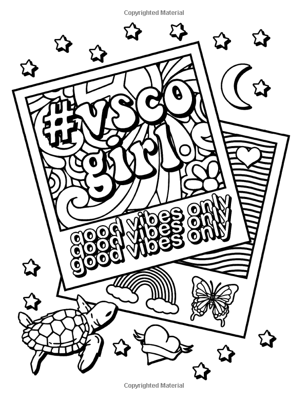 Vsco girl coloring book for trendy confident girls with good vibes who love scrunchies and want to save the turtles vsco girl books by dani kates tumblr coloring pages coloring pages