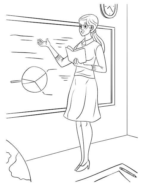 Premium vector school teacher coloring page for kids