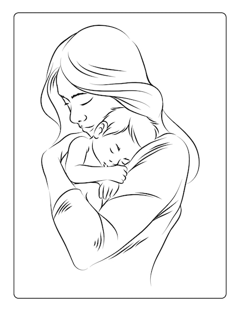 Premium vector mothers day coloring pages for children with cute mom son holiday black and white activity worksheet