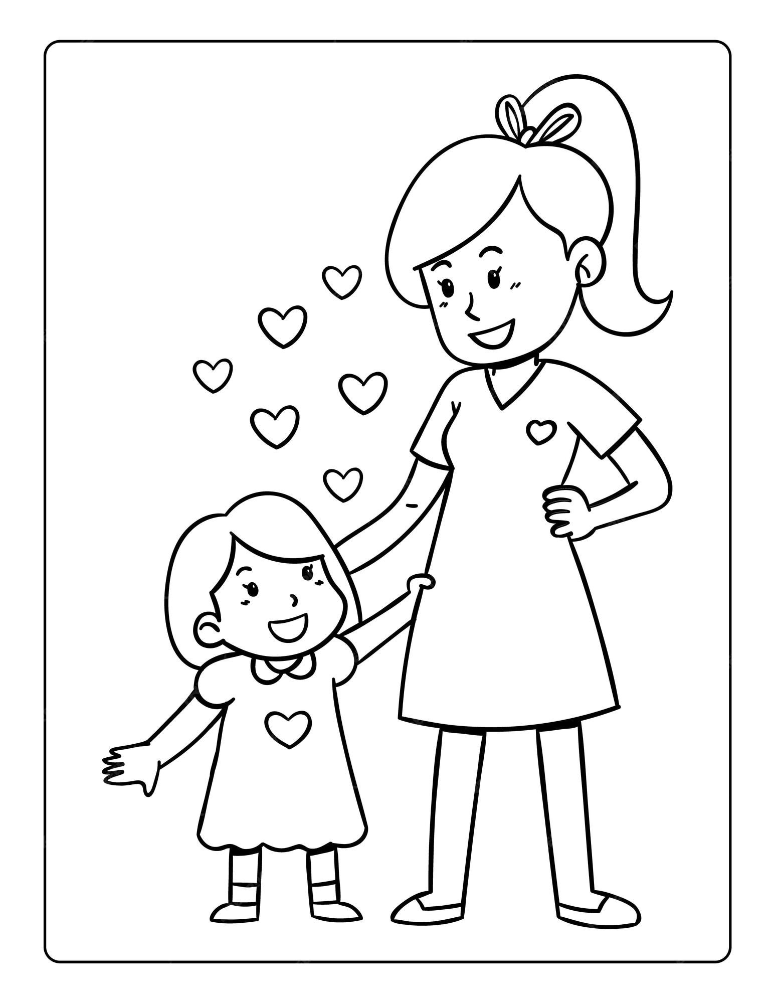 Premium vector mothers day coloring pages for children with cute mom son holiday black and white activity worksheet