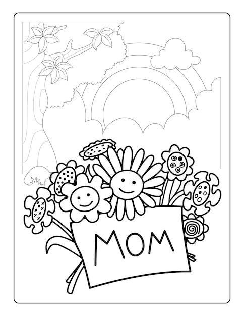 Premium vector mothers day coloring pages for children with cute animals holiday black and white activity worksheet