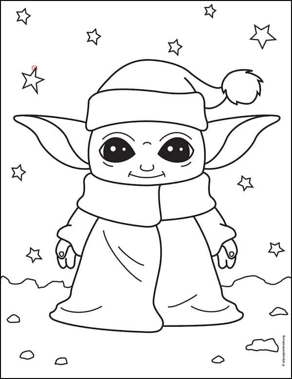 Easy how to draw santa baby yoda tutorial and santa baby yoda coloring page christmas coloring sheets cartoon coloring pages yoda drawing