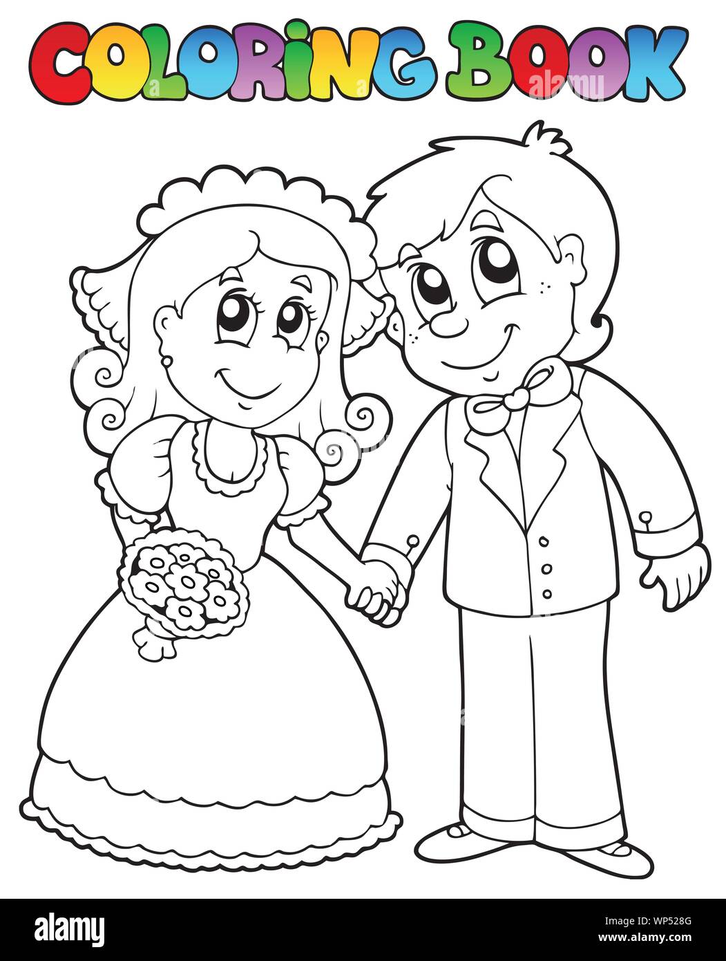 Libro para colorear con pareja de novios imagen vector de stock