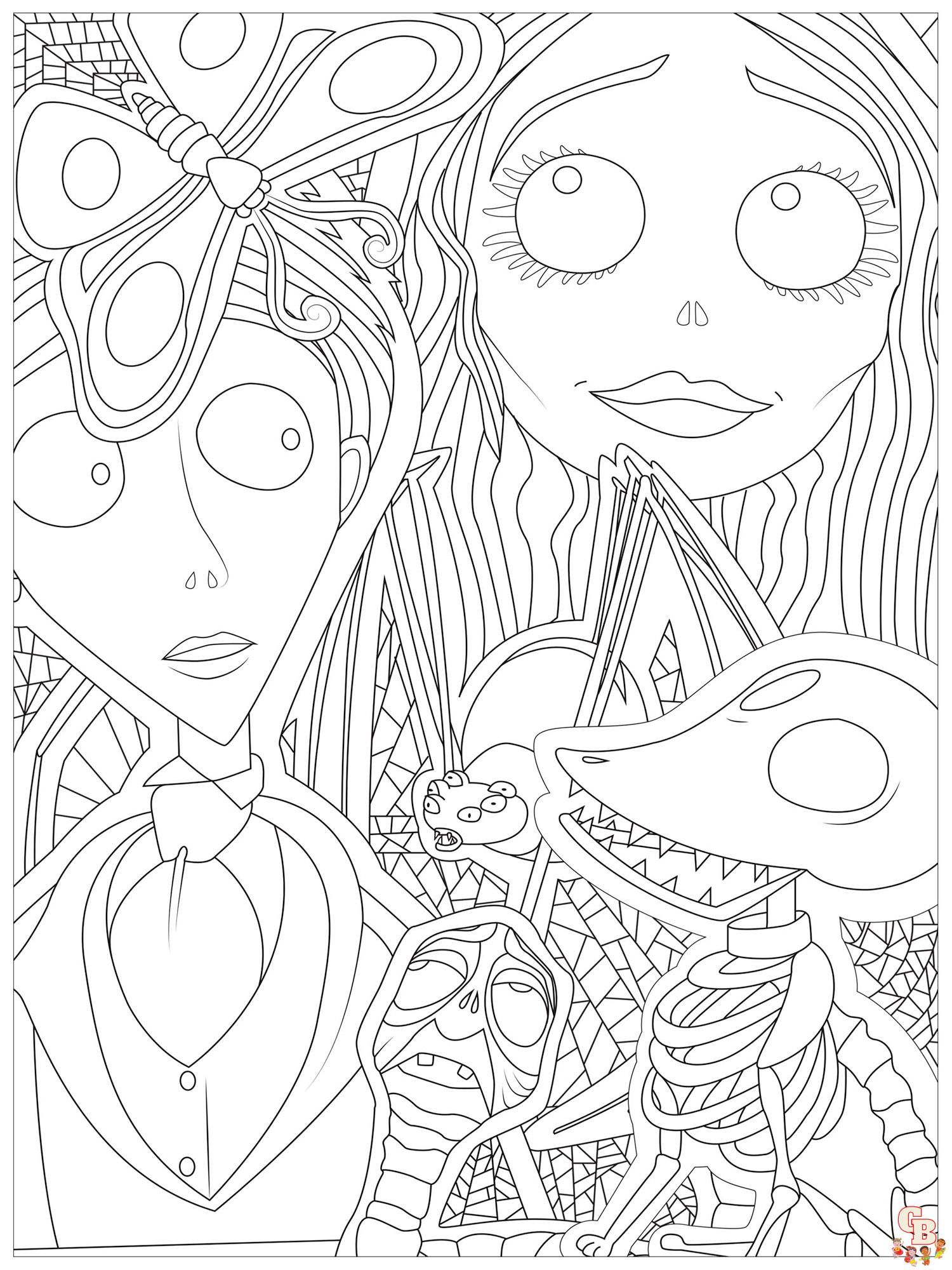 Corpse bride coloring pages free printable sheets for kids