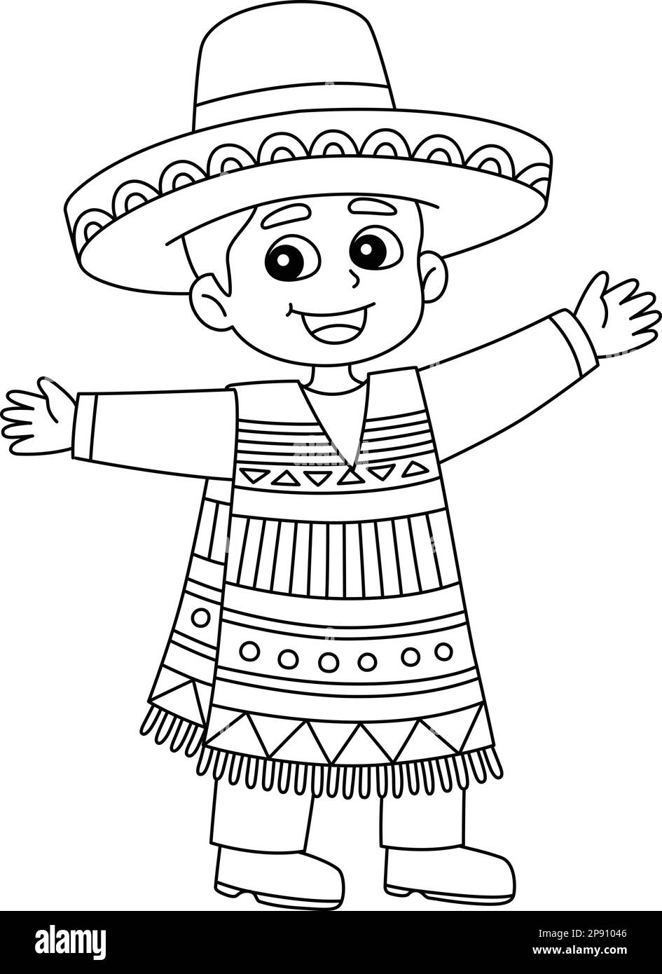 Mexican boy isolated coloring page for kids stock vector image art