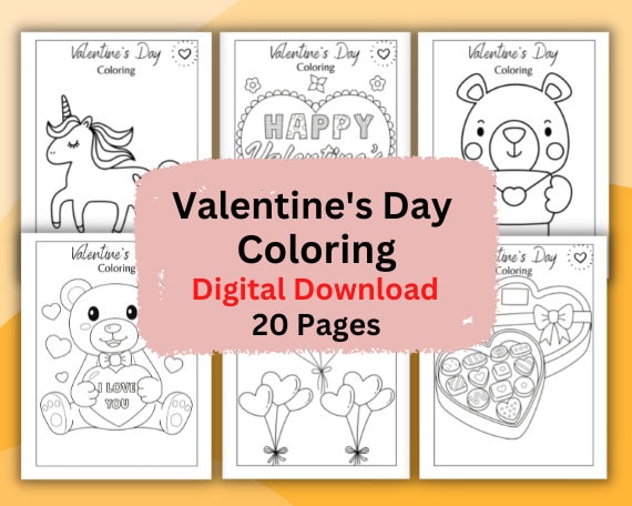 Dibujos para colorear de san valentãn colorear para niãos descarga instantãnea hojas imprimibles jardãn de infantes niãos pequeãos de unicpapel