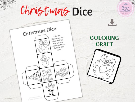 Christmas dice game printable dice christmas coloring activity page