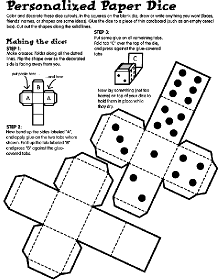 Personalized paper dice coloring page