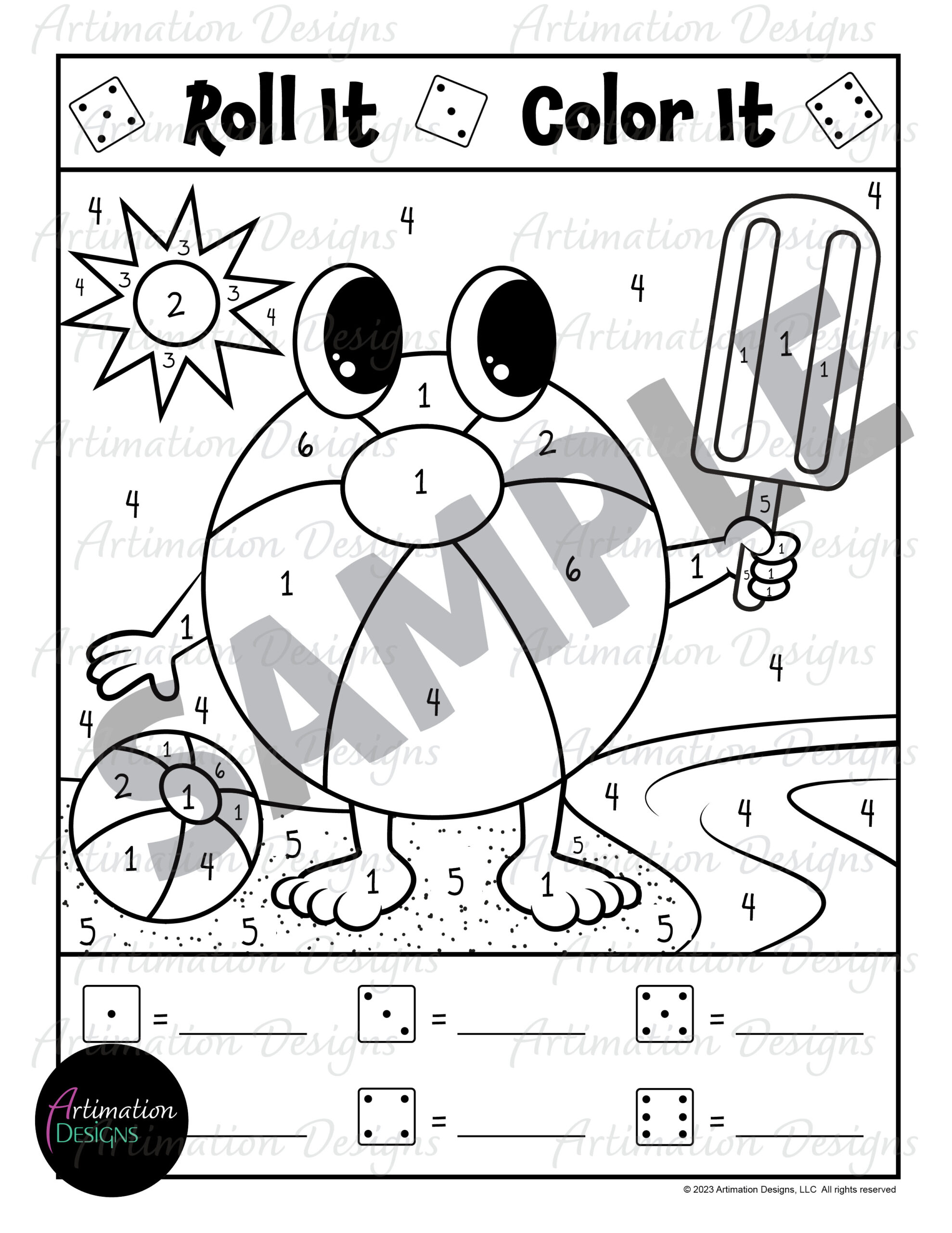 Summertime color by number summer coloring pages roll and color dice activity made by teachers