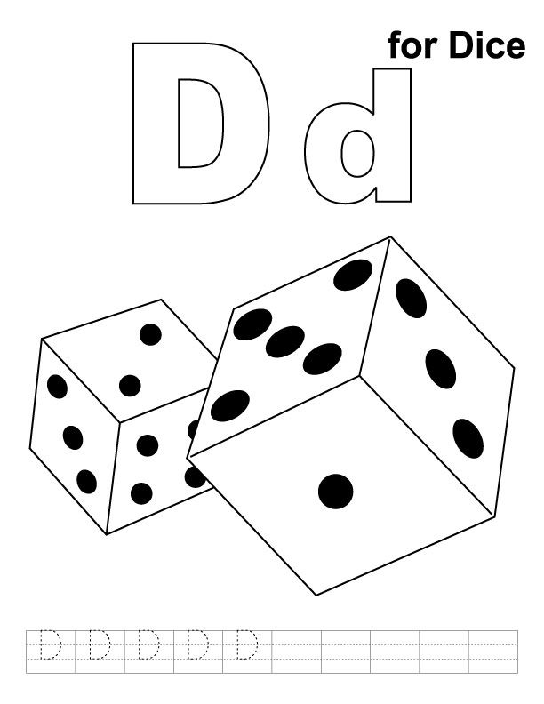 D for dice coloring page with handwriting practice download free d for dice coloring page â alphabet coloring pages dinosaur coloring pages alphabet coloring