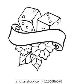 Dice contour illustration coloring template tattoo stock vector royalty free