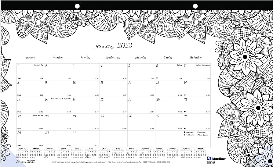 Blueline calendario mensual de escritorio doodleplan para colorear meses enero a diciembre x pulgadas diseãos botanica c