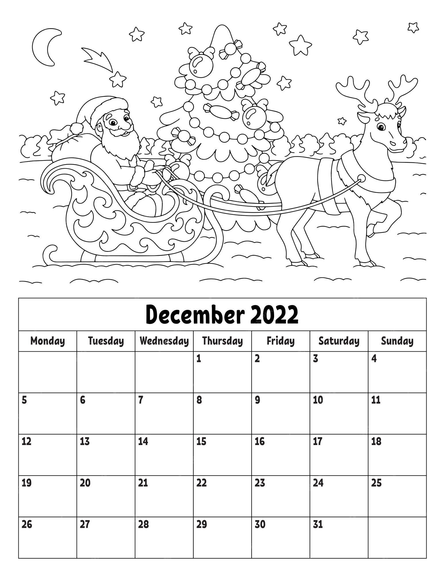 Premium vector vertical calendar for with a cute character coloring page for kids week starts on monday isolated vector illustration cartoon style