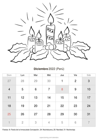 Calendario diciembre para imprimir perãº