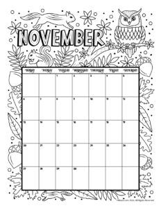 November printable coloring calendar page woo jr kids activities childrens publishing coloring calendar print calendar kids calendar