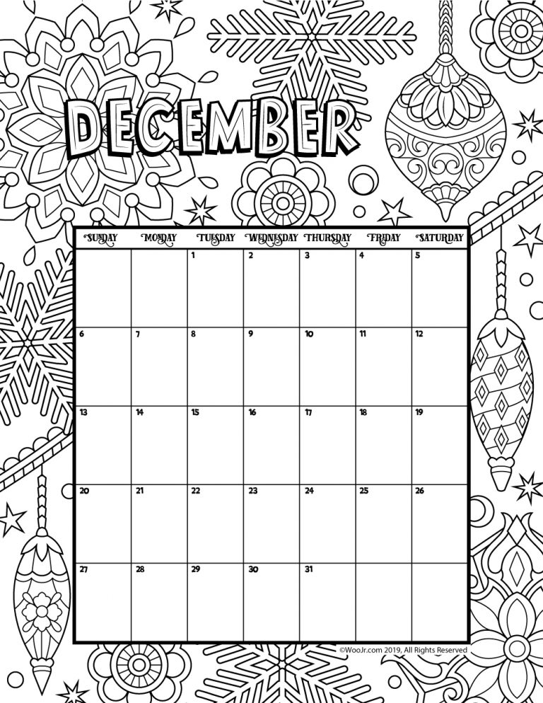 Printable coloring calendar for and woo jr kids activities childrens publishing coloring calendar printable december calendar calendar printables