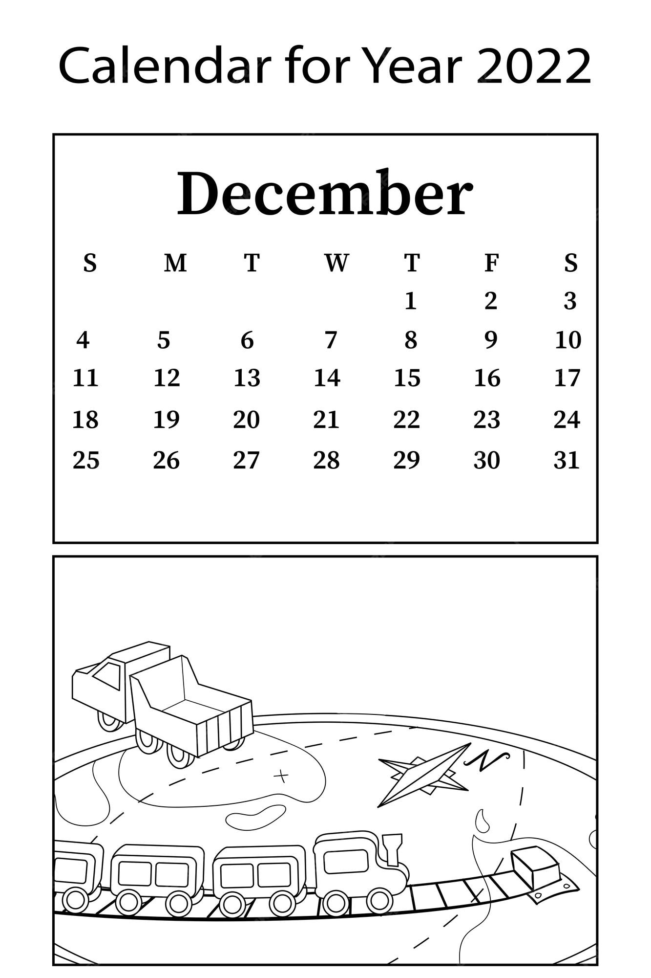 Calendario para m de diciembre libro para colorear de vector juguet para niãos vector premium