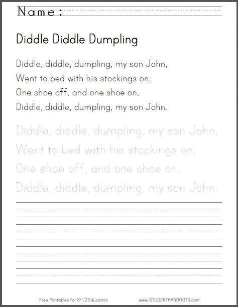 Diddle diddle dumpling my son john