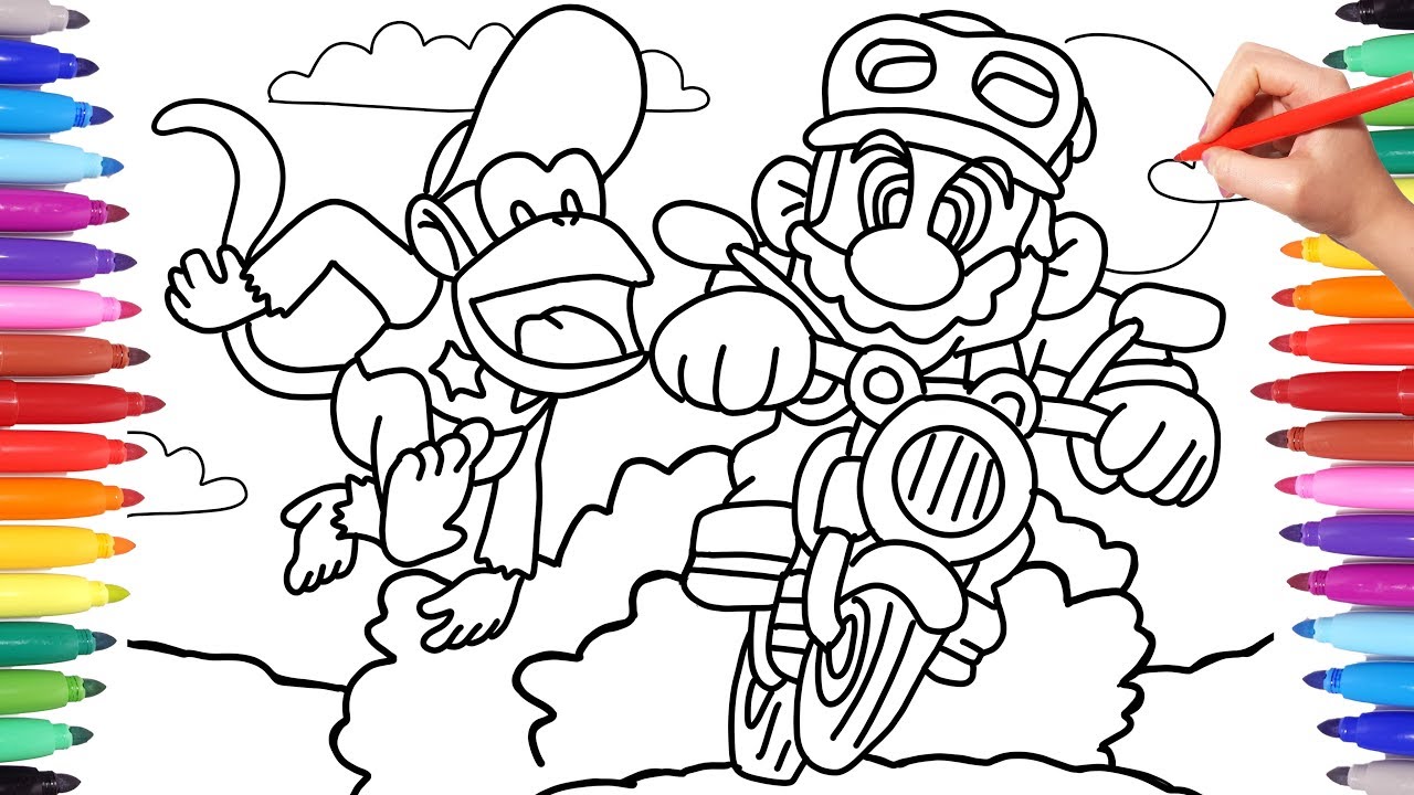 Nintendo mario and diddy kong coloring pages for kids super mario bike mario and donkey