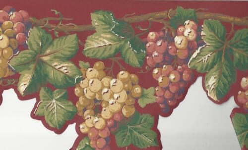 Wallpaper border purple gold red grapevine green leaves on red die cut